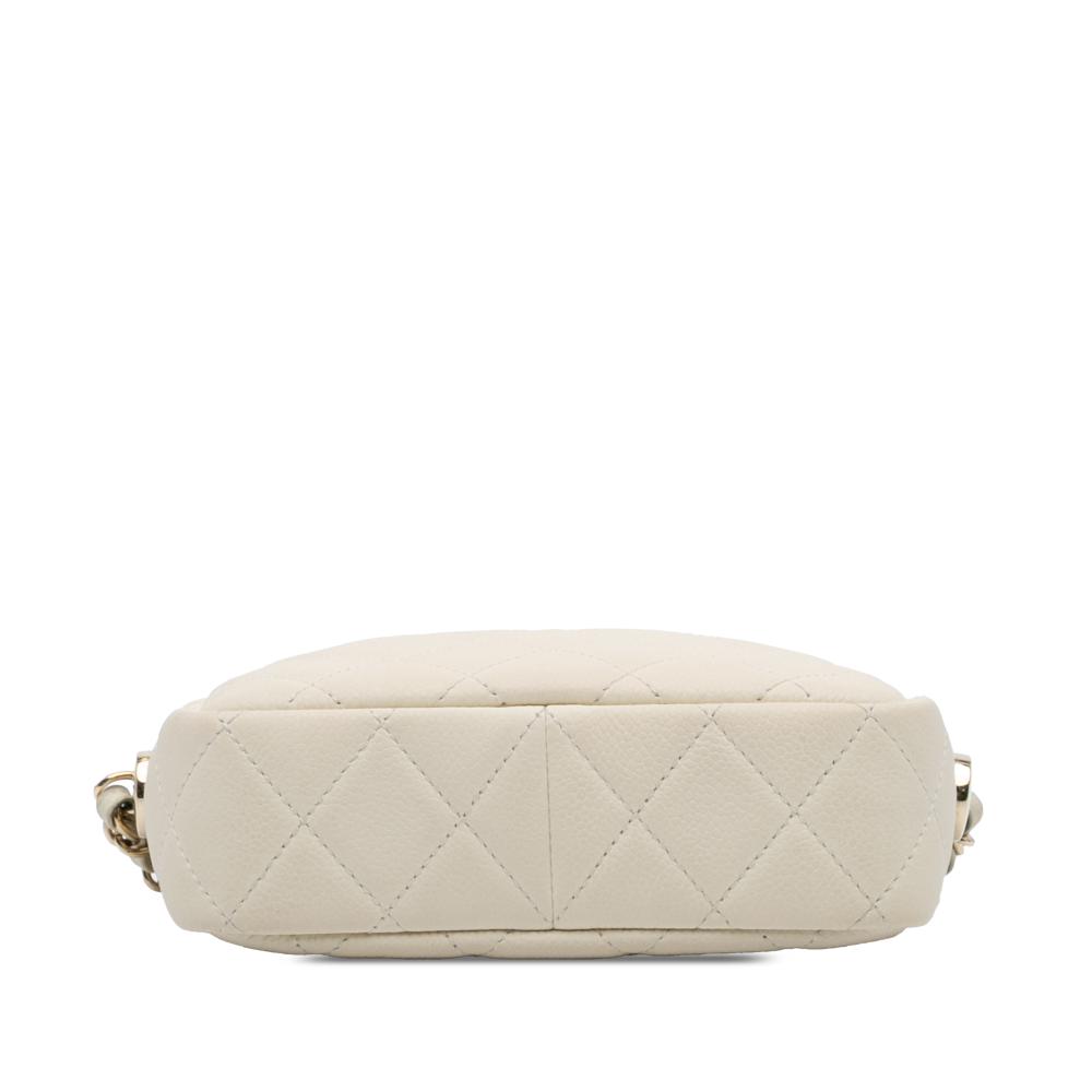 Chanel AB Chanel White Ivory Caviar Leather Leather Small CC Flat Quilted Caviar Camera Bag Italy