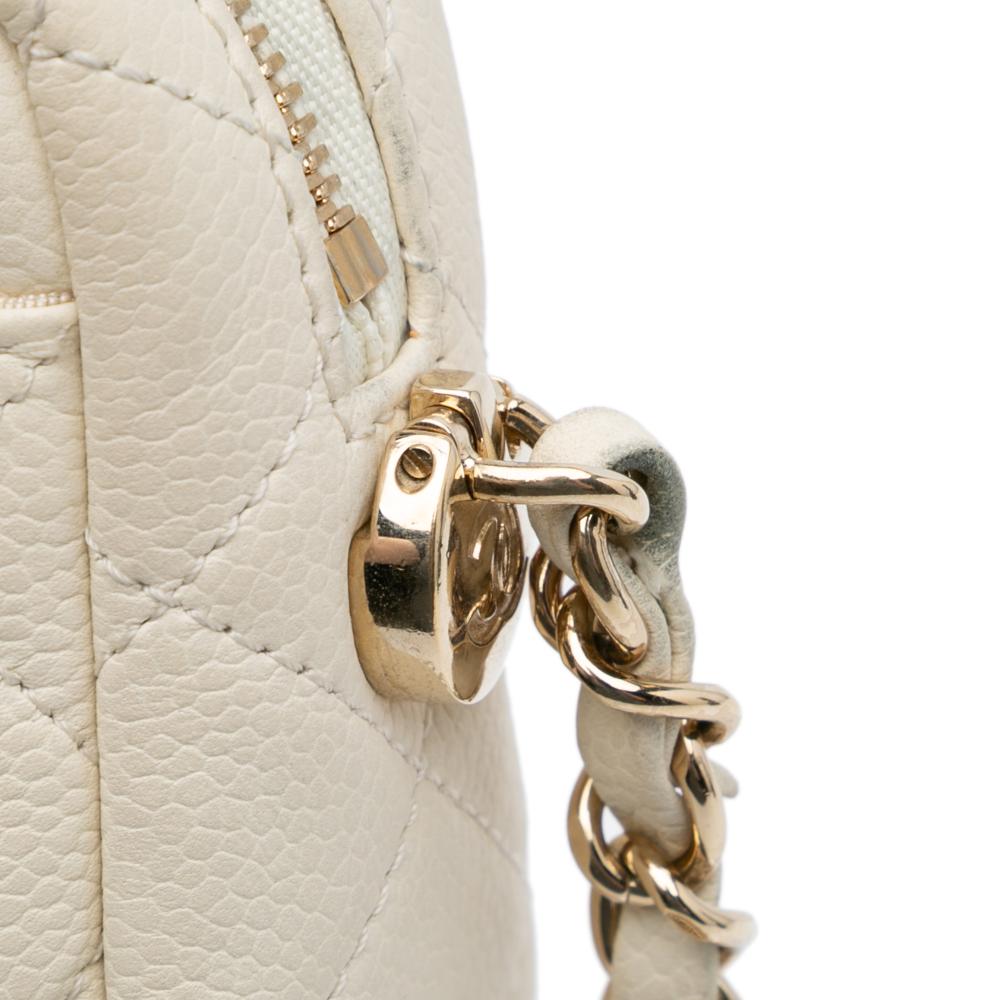 Chanel AB Chanel White Ivory Caviar Leather Leather Small CC Flat Quilted Caviar Camera Bag Italy