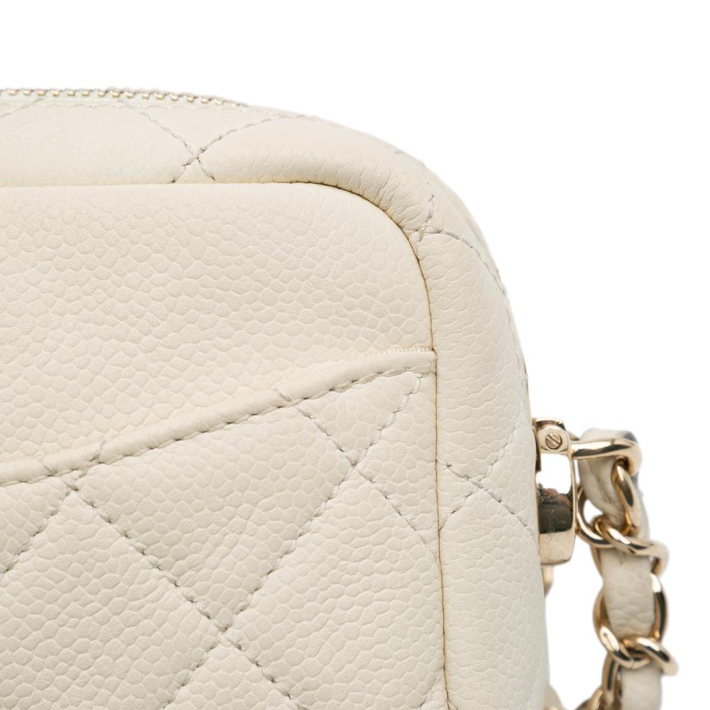 Chanel AB Chanel White Ivory Caviar Leather Leather Small CC Flat Quilted Caviar Camera Bag Italy