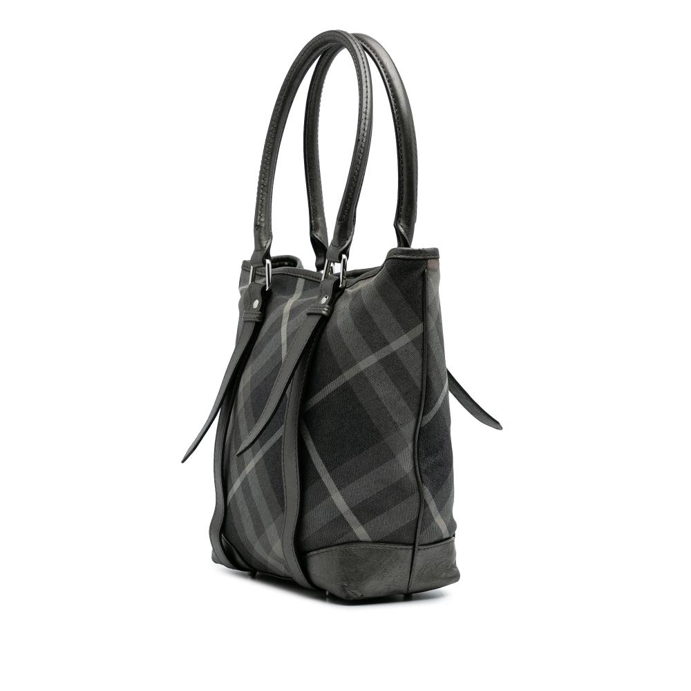 Burberry B Burberry Gray Dark Gray Canvas Fabric Shimmer Check Tote China