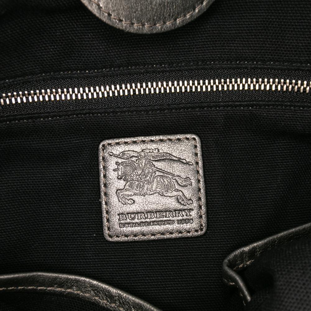 Burberry B Burberry Gray Dark Gray Canvas Fabric Shimmer Check Tote China