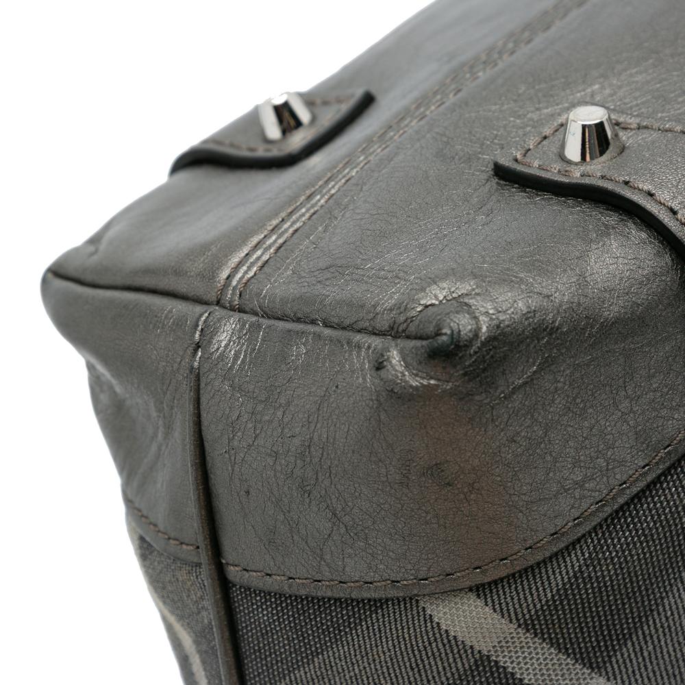 Burberry B Burberry Gray Dark Gray Canvas Fabric Shimmer Check Tote China