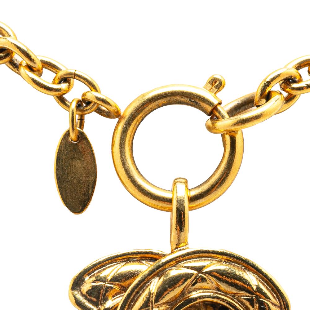 Chanel B Chanel Gold Gold Plated Metal CC Quilted Pendant Necklace France