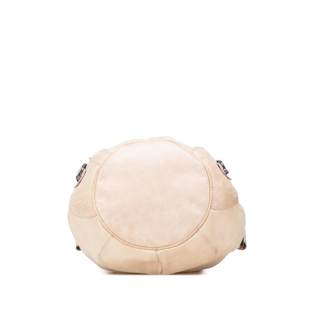 Balenciaga B Balenciaga Brown Light Beige Lambskin Leather Leather Mini Lambskin Motocross Pompon Bag Italy