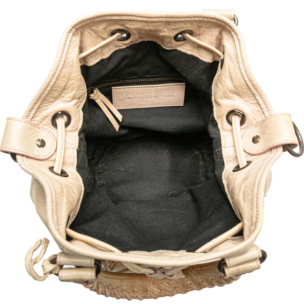 Balenciaga B Balenciaga Brown Light Beige Lambskin Leather Leather Mini Lambskin Motocross Pompon Bag Italy