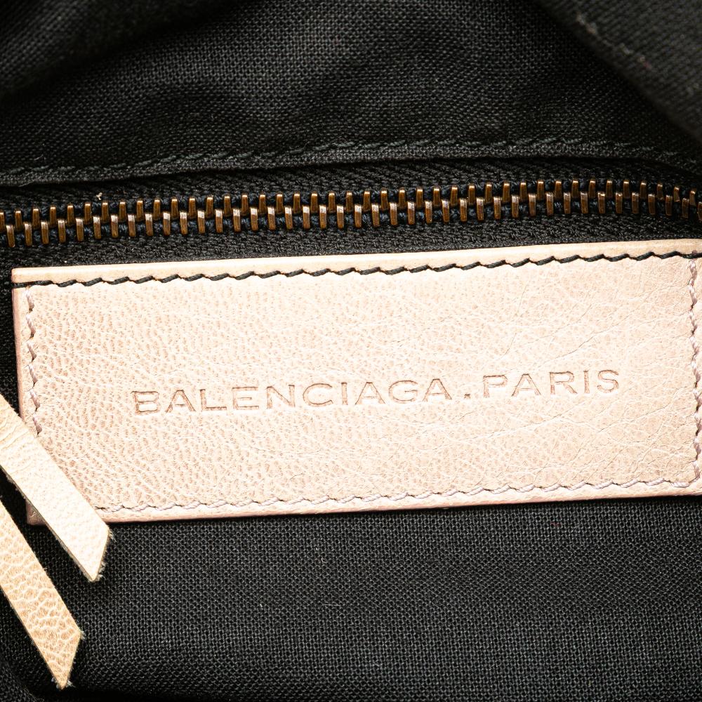 Balenciaga B Balenciaga Brown Light Beige Lambskin Leather Leather Mini Lambskin Motocross Pompon Bag Italy