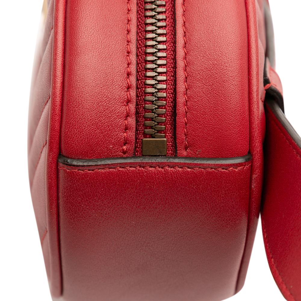 Gucci B Gucci Red Calf Leather Small GG Marmont Matelasse Belt Bag Italy