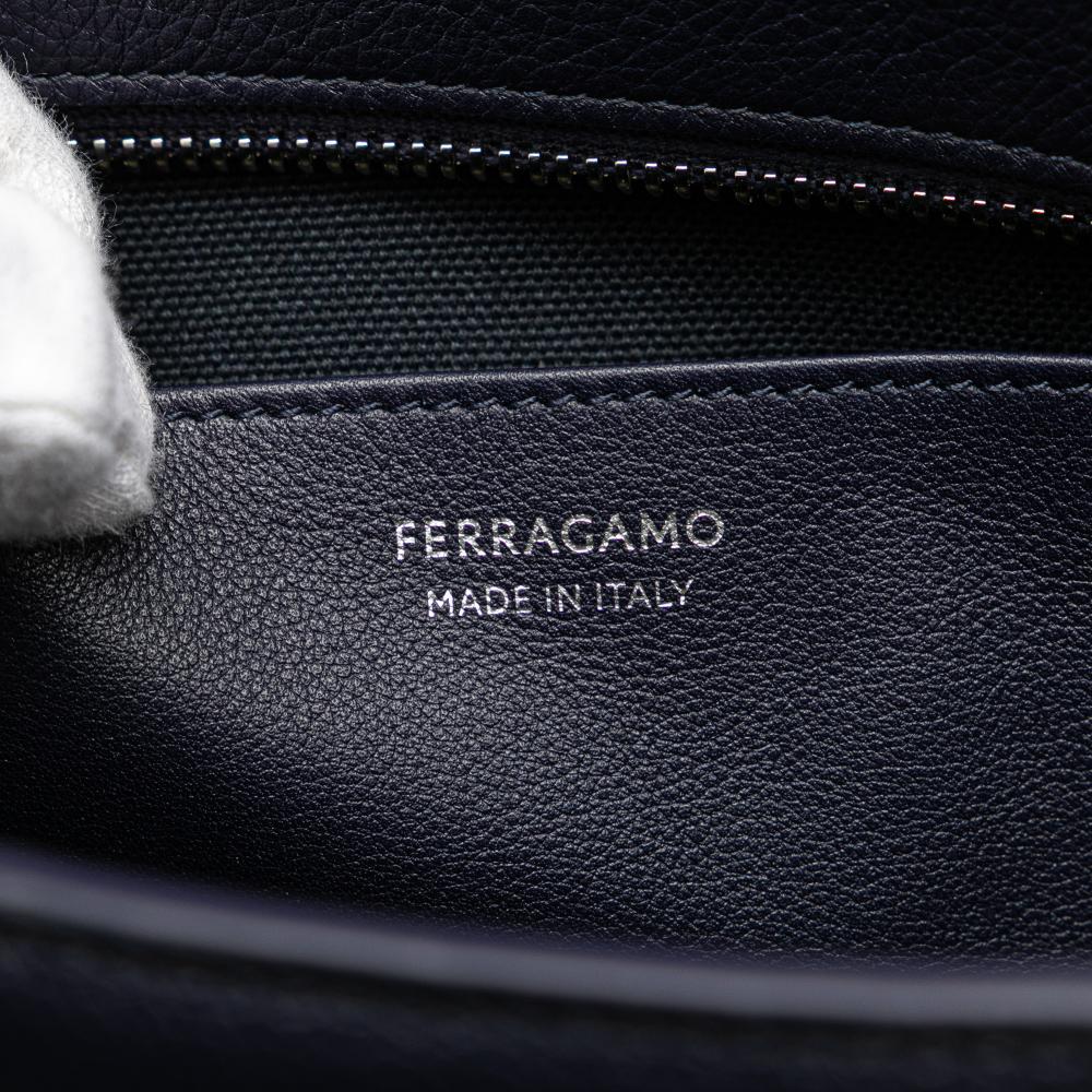 Ferragamo AB Ferragamo Blue Navy Calf Leather Soft Pouch Italy