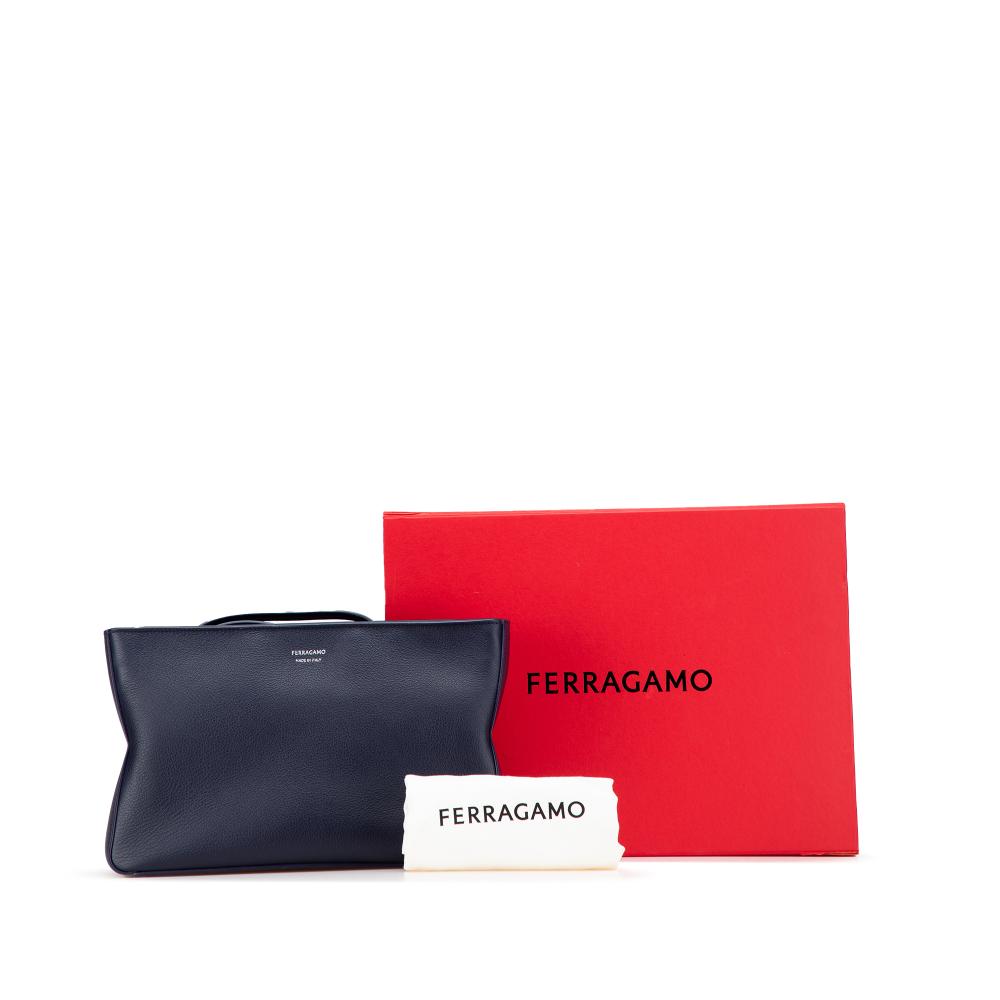 Ferragamo AB Ferragamo Blue Navy Calf Leather Soft Pouch Italy