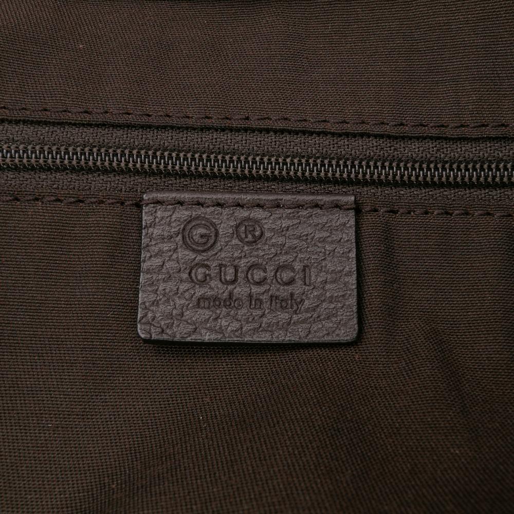 Gucci B Gucci Brown Beige Coated Canvas Fabric GG Charm GG Crystal Tote Italy
