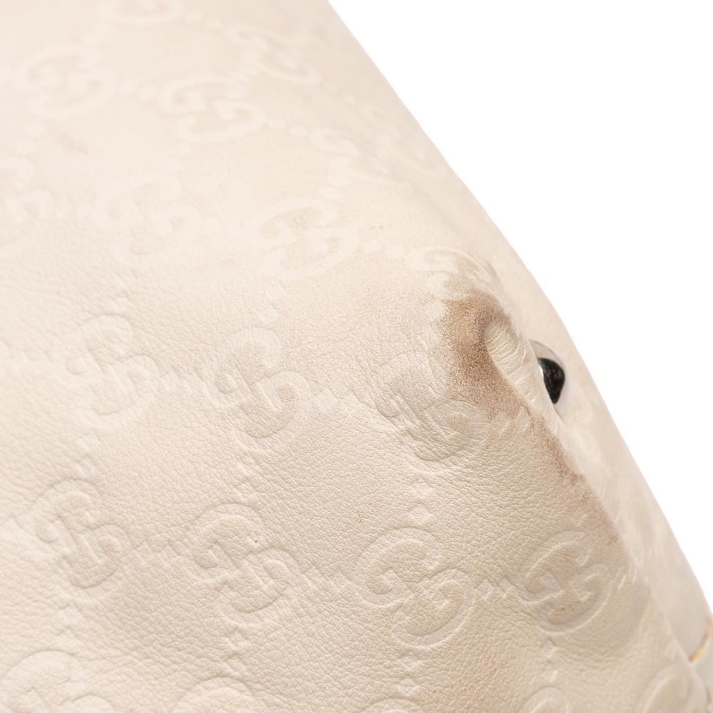 Gucci B Gucci White Calf Leather Guccissima Icon Bit Tote Italy