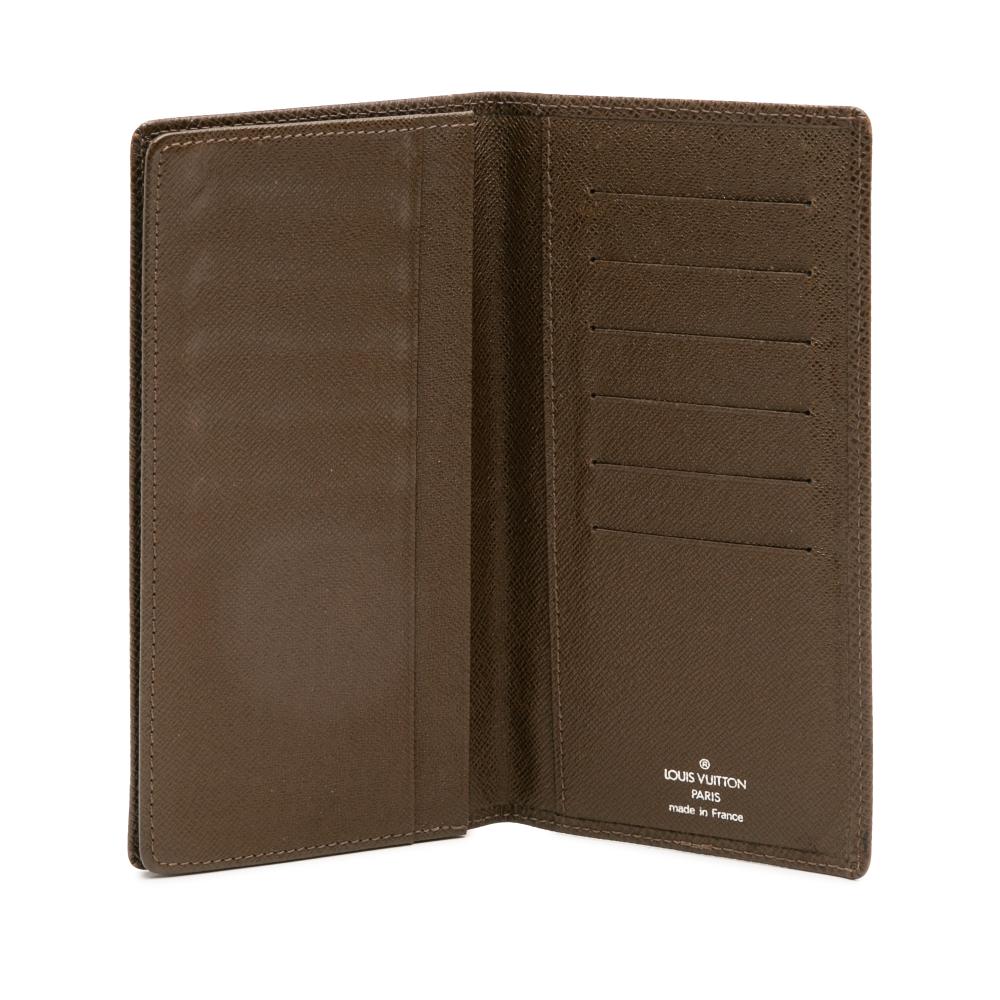 Louis Vuitton B Louis Vuitton Brown Taiga Leather Leather Taiga Checkbook Wallet France