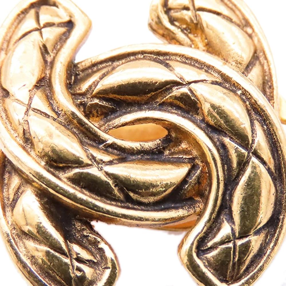 Chanel B Chanel Gold Gold Plated Metal CC Quilted Clip on Earrings France