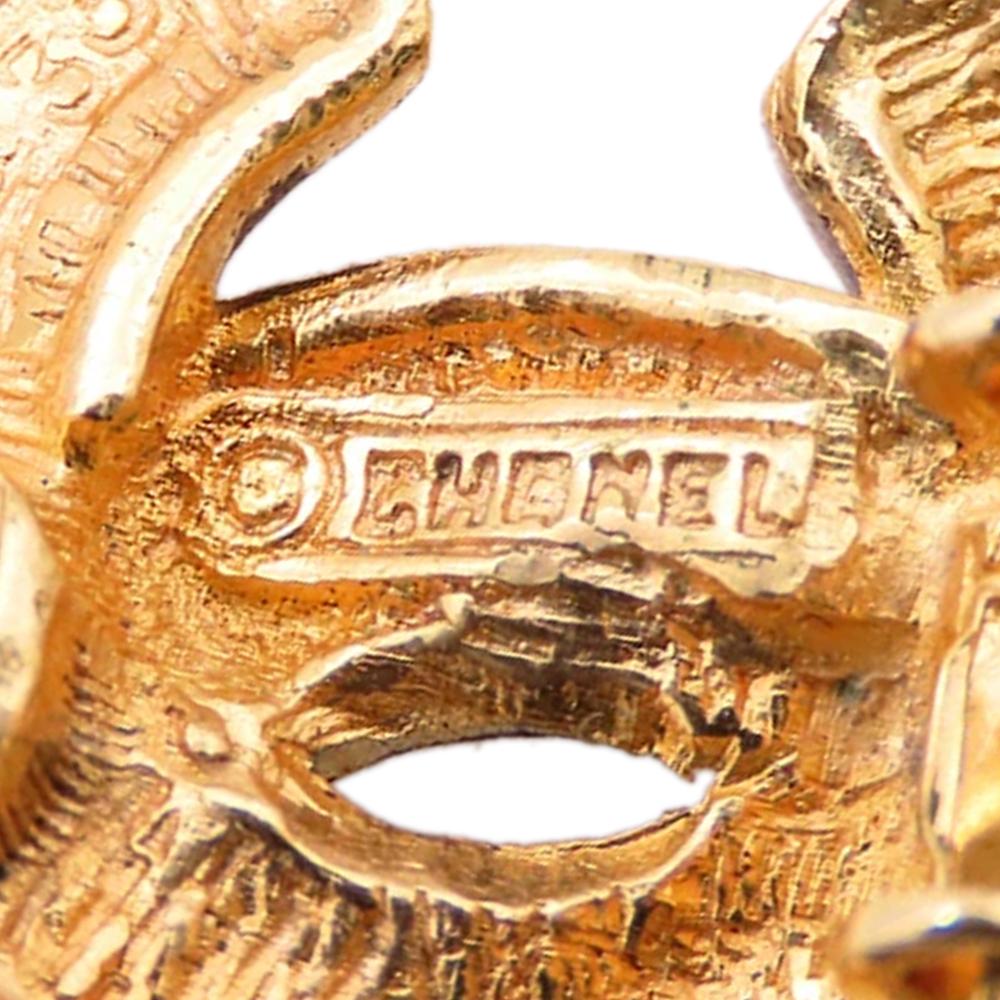 Chanel B Chanel Gold Gold Plated Metal CC Quilted Clip on Earrings France