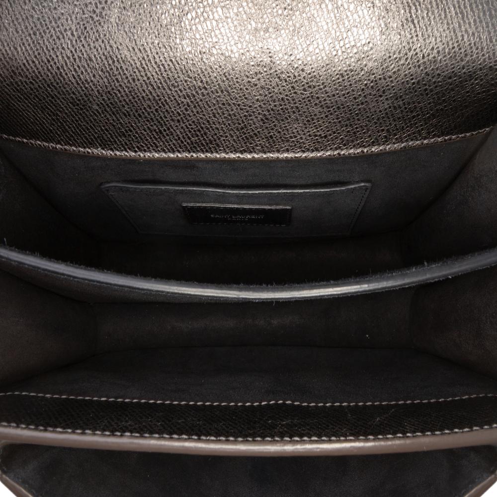 Saint Laurent B Saint Laurent Silver Calf Leather Medium Metallic Monogram Sunset Crossbody Italy