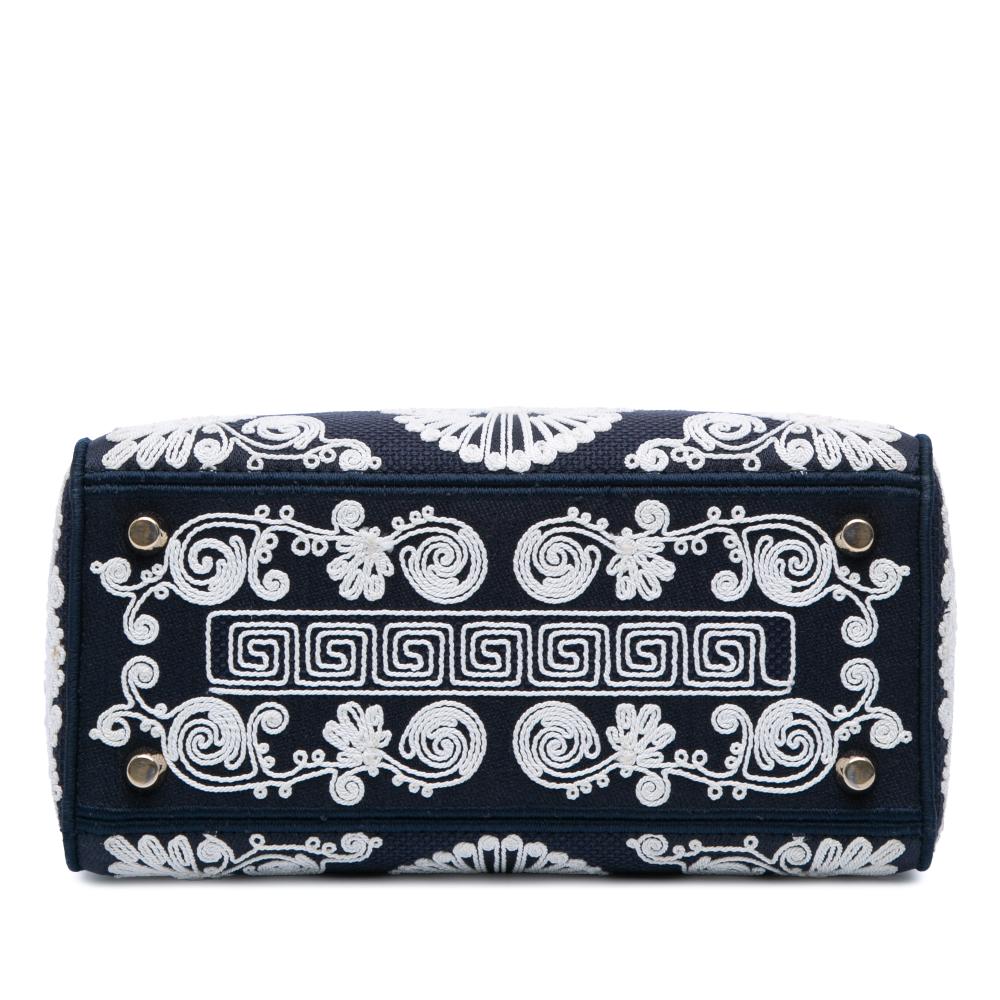 Christian Dior AB Dior Blue Navy Canvas Fabric Medium Embroidered Cornely Lady D Lite Italy