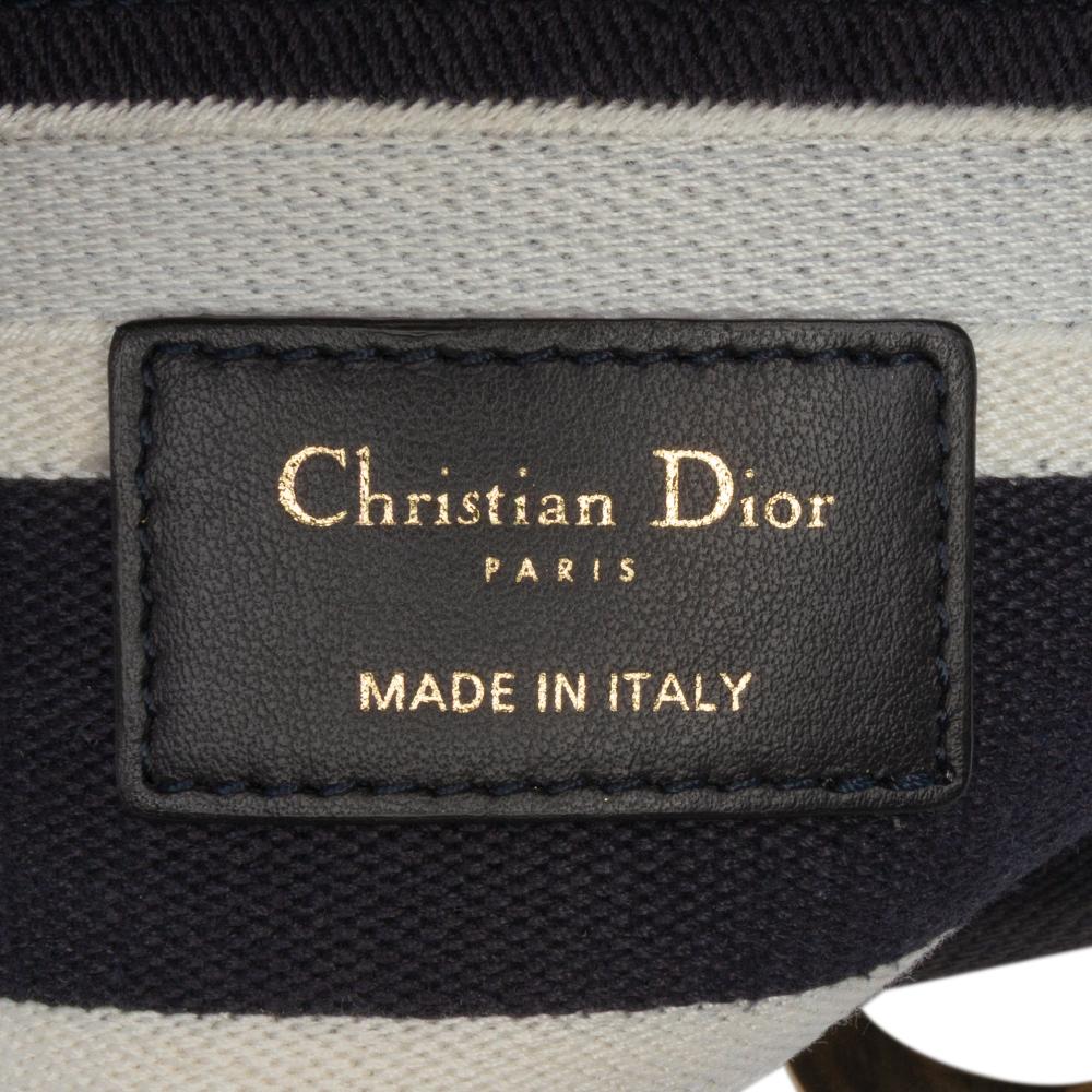 Christian Dior AB Dior Blue Navy Canvas Fabric Medium Embroidered Cornely Lady D Lite Italy