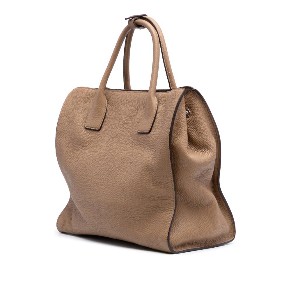 Prada B Prada Brown Camel Calf Leather Vitello Daino Open Convertible Tote Italy