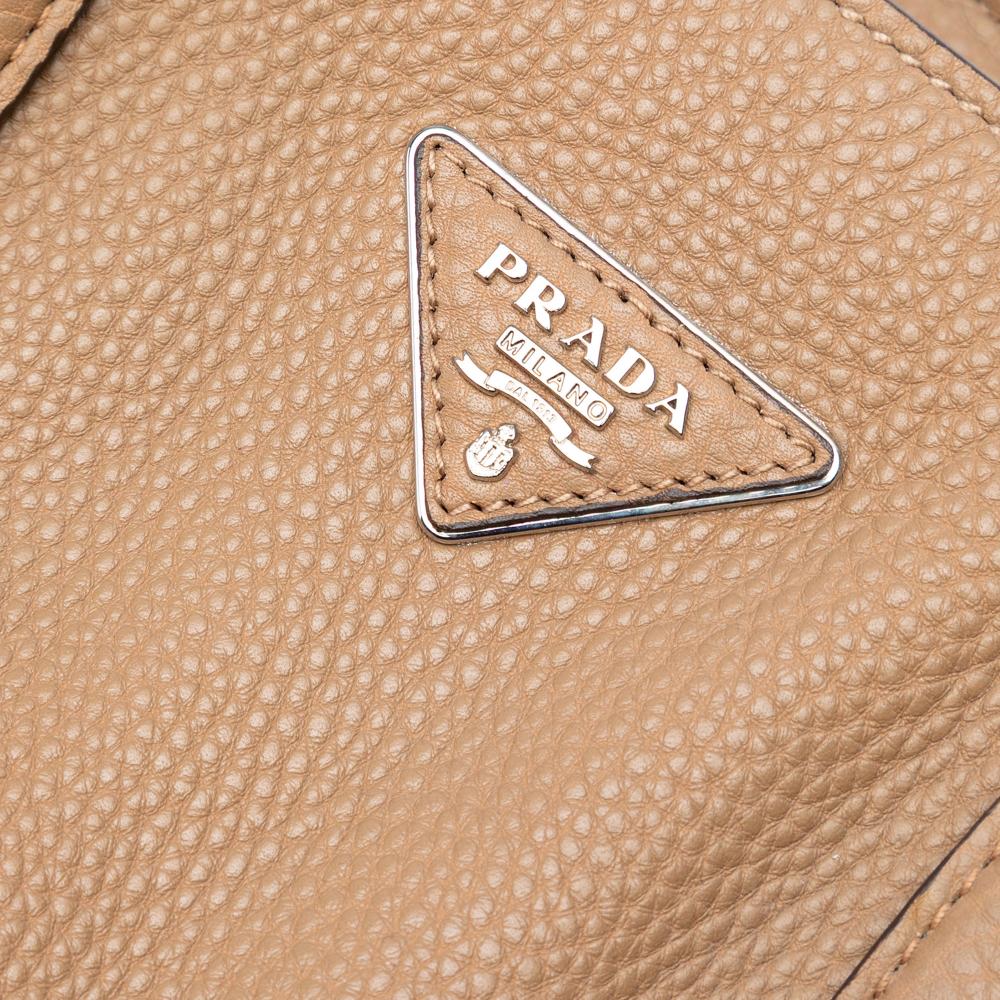 Prada B Prada Brown Camel Calf Leather Vitello Daino Open Convertible Tote Italy