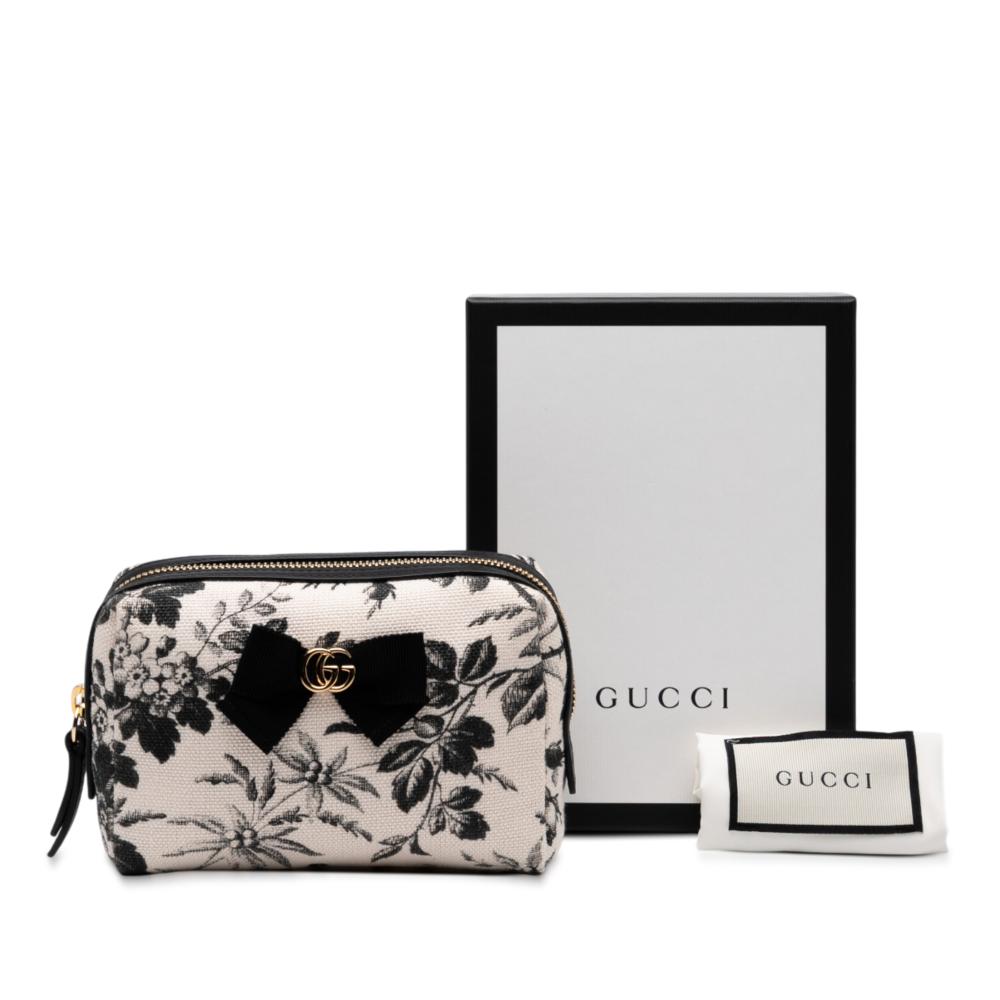Gucci AB Gucci Brown Light Beige with Black Canvas Fabric GG Marmont Herbarium Pouch Italy