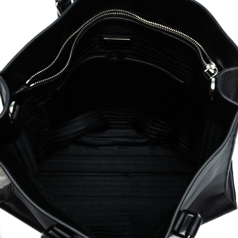 Prada B Prada Black Calf Leather Vitello Phenix Open Convertible Tote India