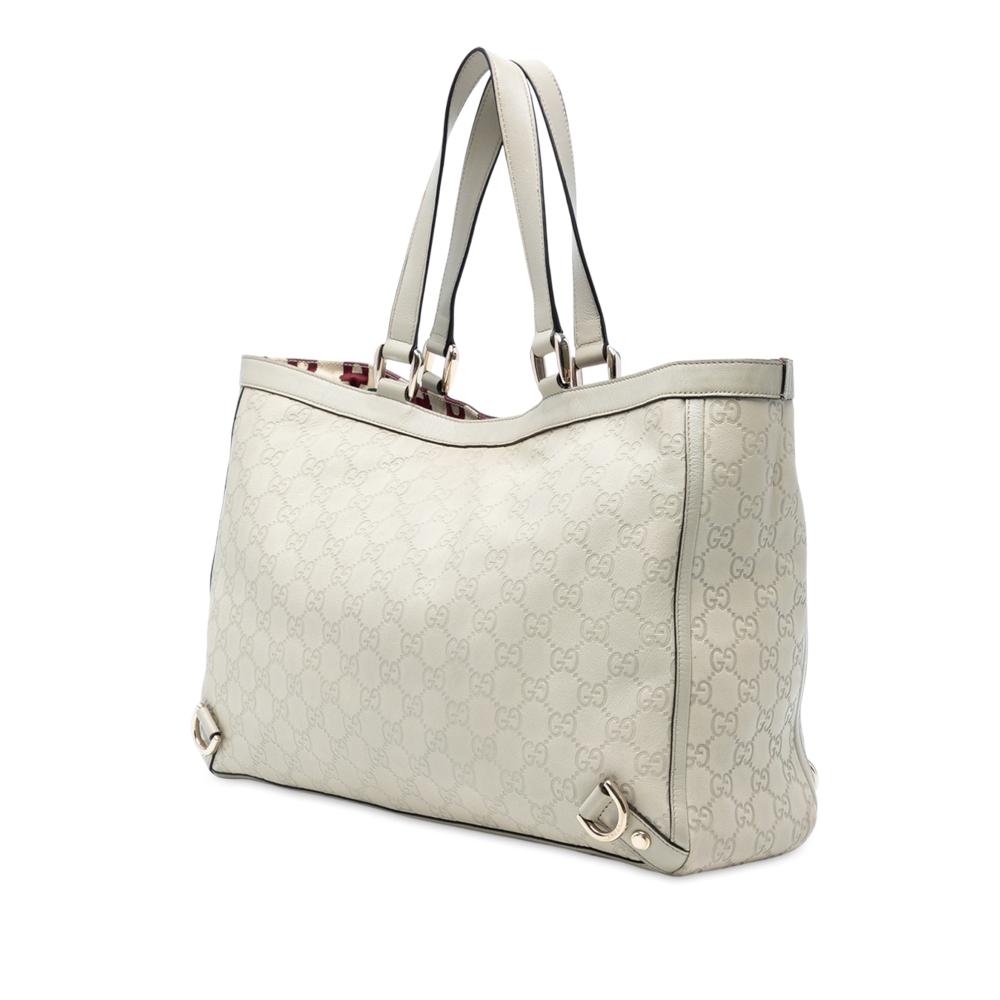 Gucci B Gucci White Ivory Calf Leather Guccissima Abbey D Ring Tote Italy