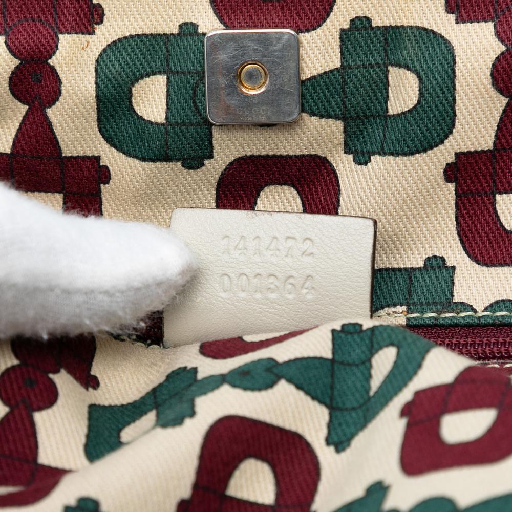 Gucci B Gucci White Ivory Calf Leather Guccissima Abbey D Ring Tote Italy