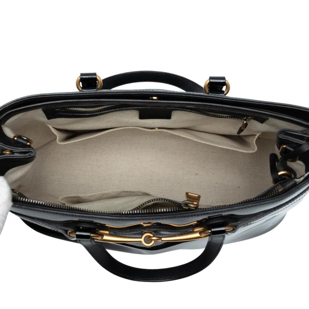 Gucci AB Gucci Black Patent Leather Leather Patent Bright Bit Satchel Italy