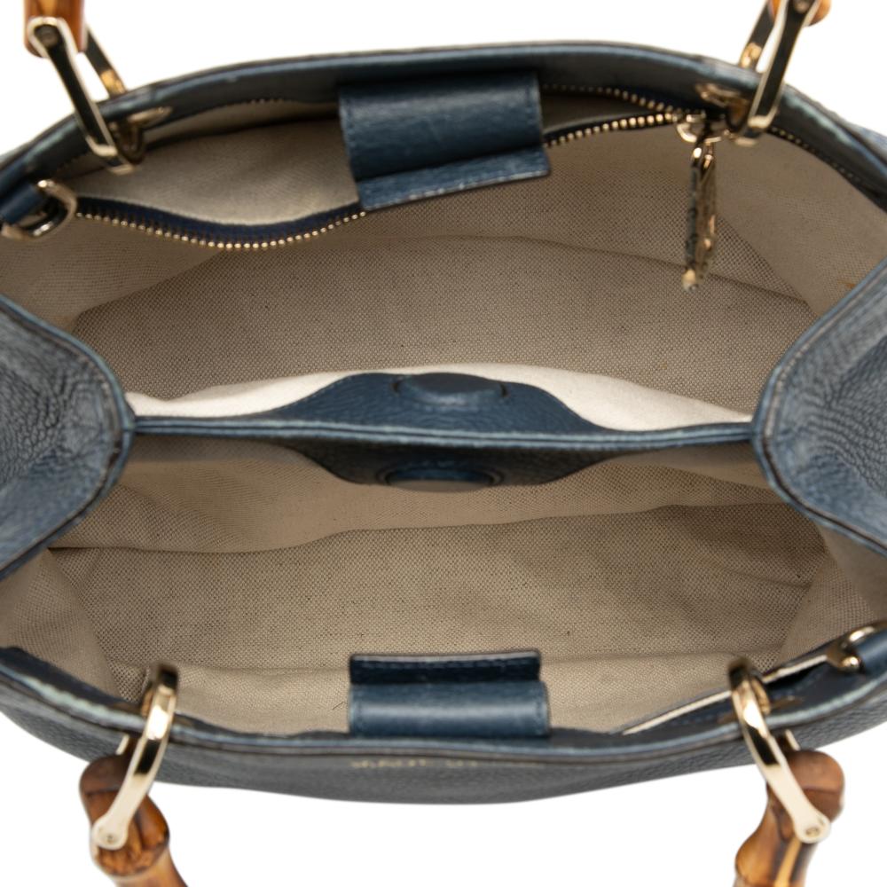 Gucci AB Gucci Blue Navy Calf Leather Small skin Bamboo Shopper Satchel Italy