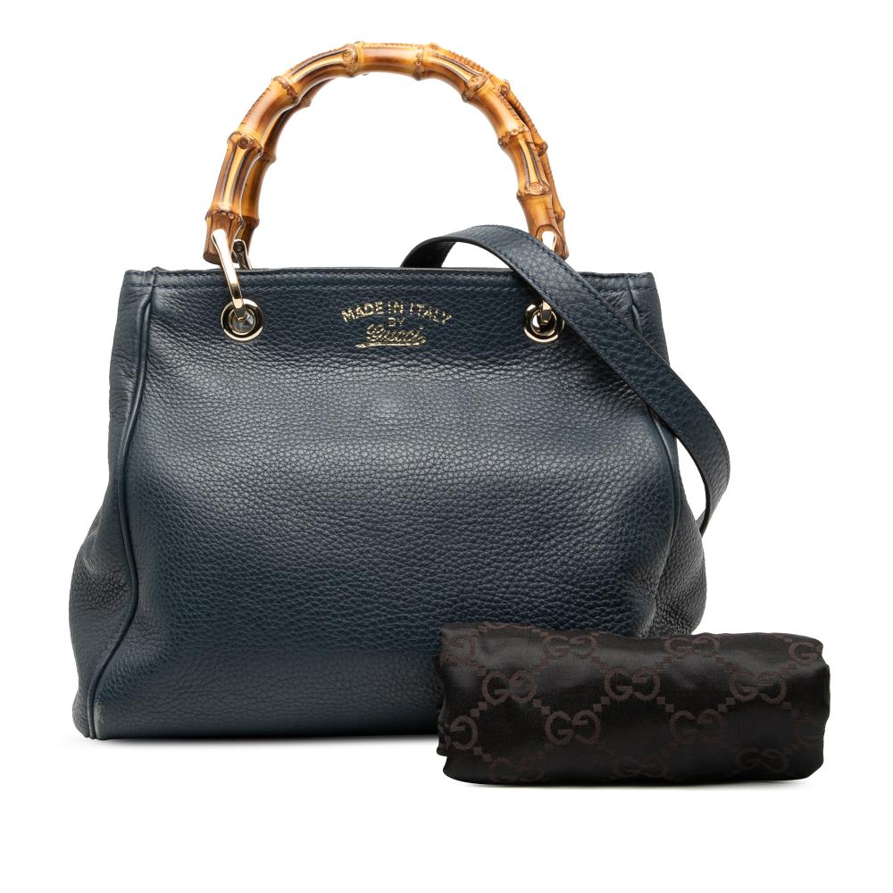 Gucci AB Gucci Blue Navy Calf Leather Small skin Bamboo Shopper Satchel Italy