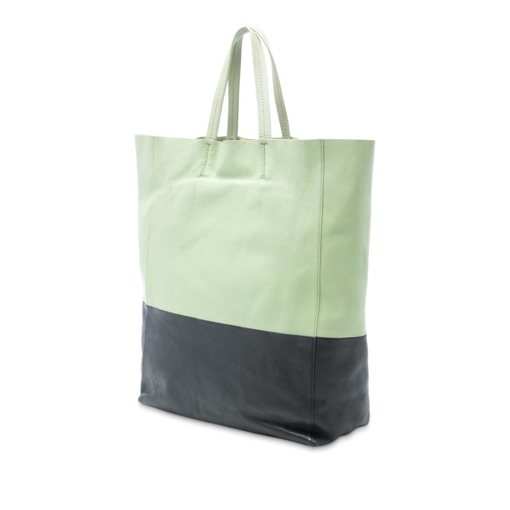 Celine B Celine Green Lime Calf Leather Bicolor Vertical Cabas Tote Italy