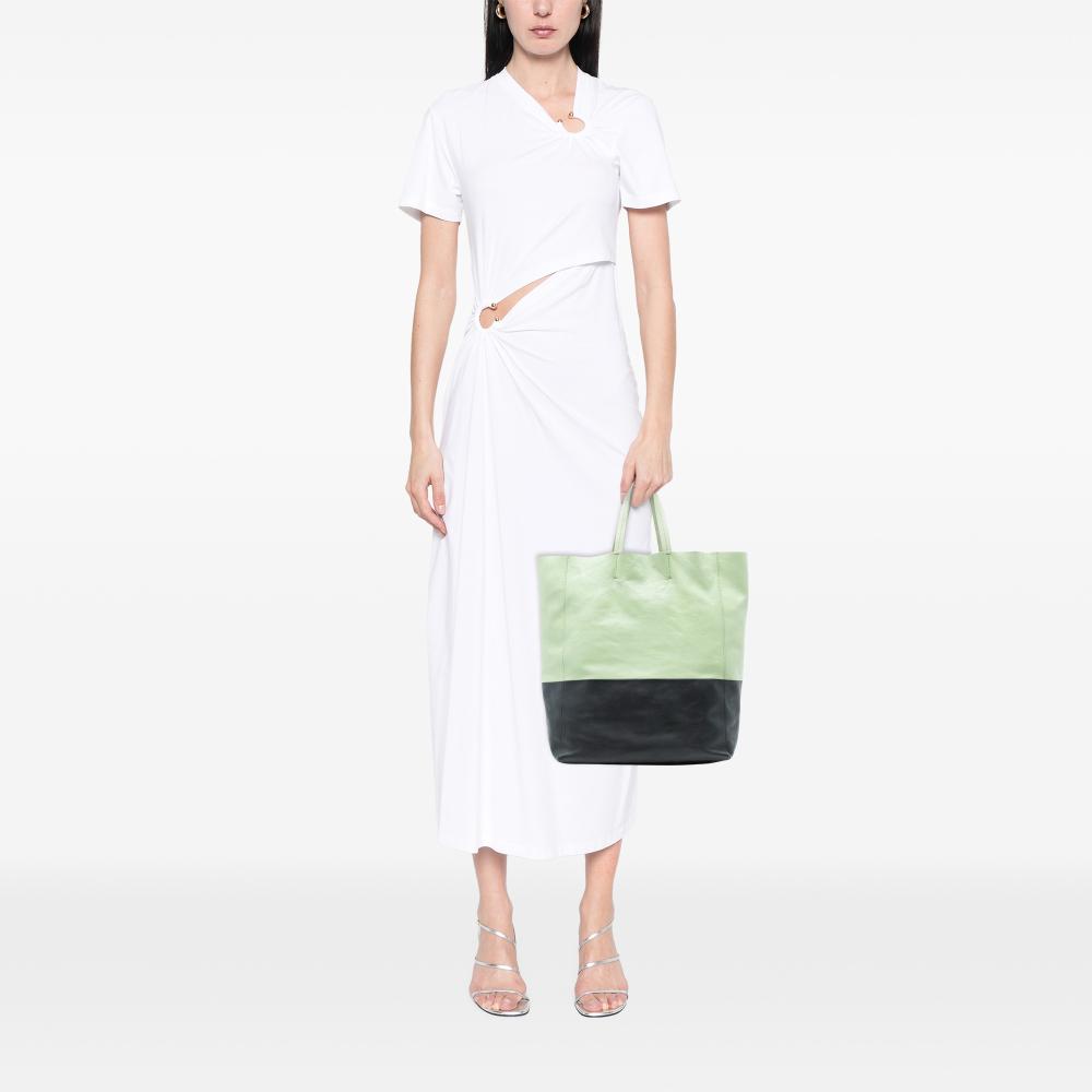 Celine B Celine Green Lime Calf Leather Bicolor Vertical Cabas Tote Italy