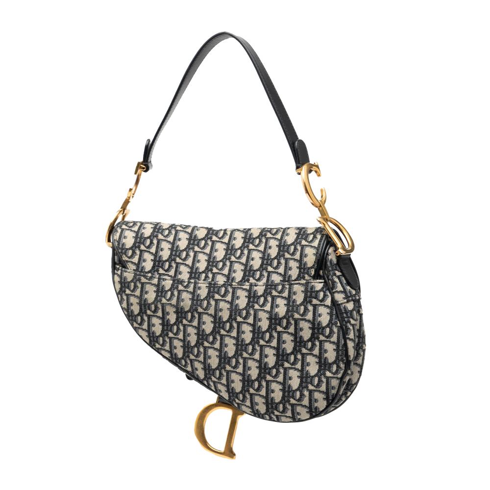Christian Dior AB Dior Blue Canvas Fabric Oblique Saddle Bag Italy