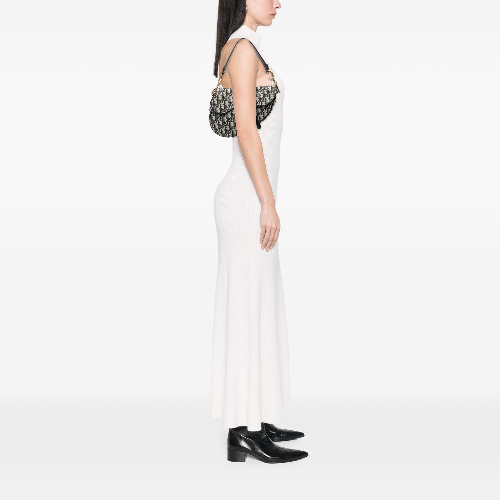 Christian Dior AB Dior Blue Canvas Fabric Oblique Saddle Bag Italy