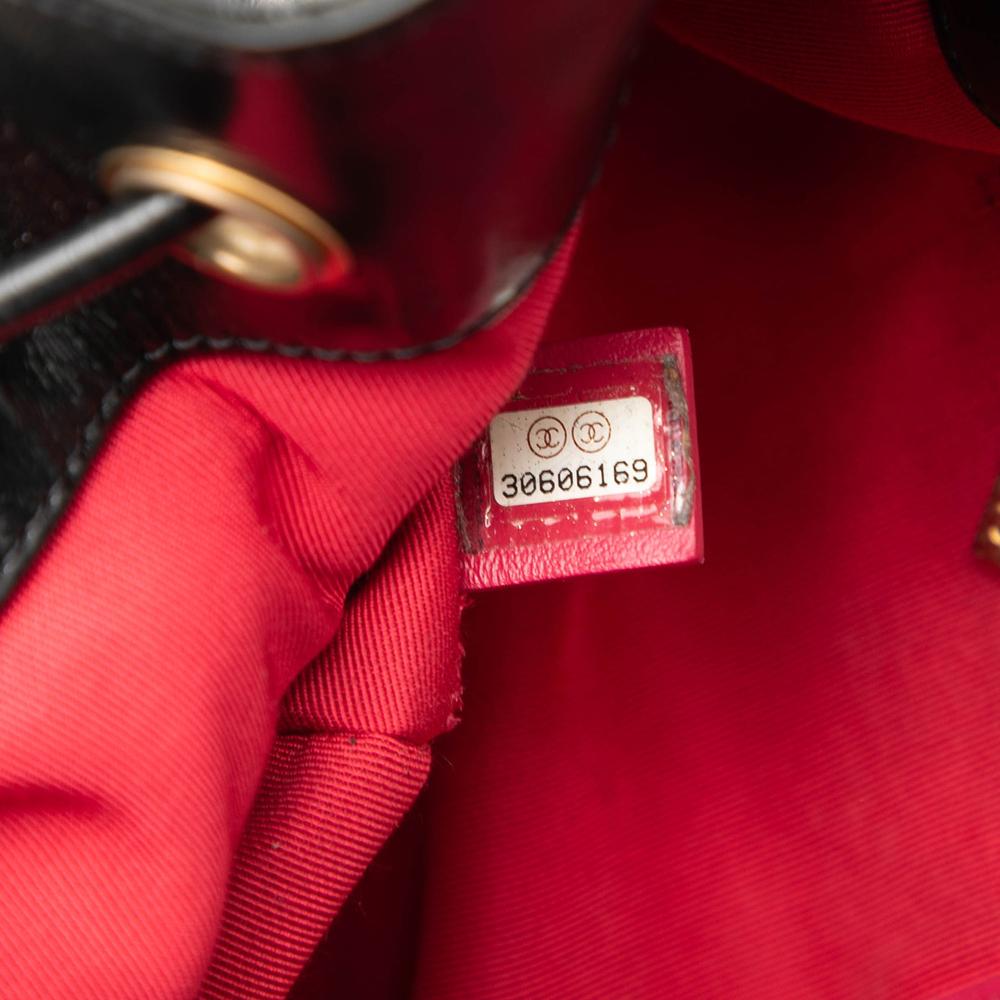 Chanel B Chanel Black Calf Leather Shiny Aged skin CC Chain Drawstring Bucket Bag Italy