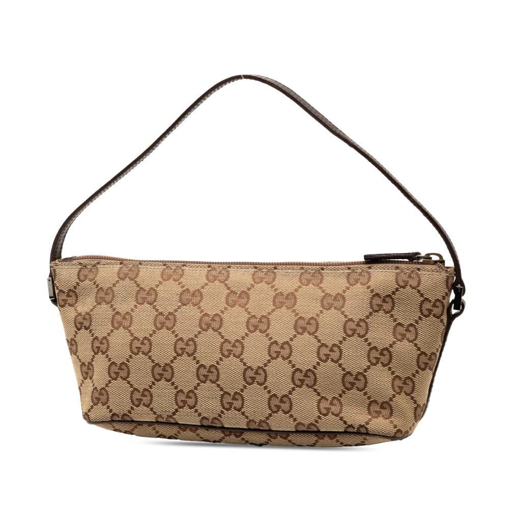 Gucci B Gucci Brown Beige Canvas Fabric GG Boat Italy