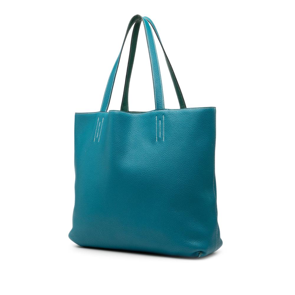 Hermès AB Hermès Blue Peacock with Green Calf Leather Clemence Double Sens 45 France