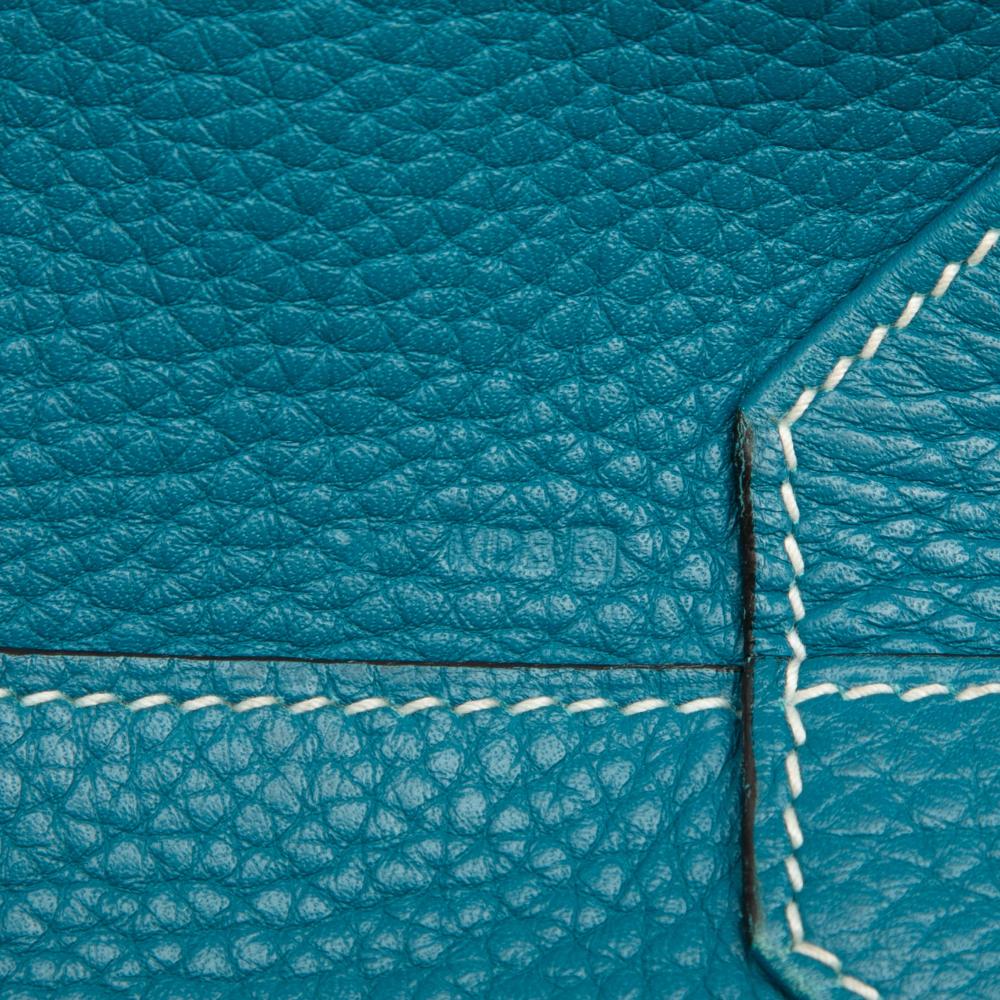 Hermès AB Hermès Blue Peacock with Green Calf Leather Clemence Double Sens 45 France