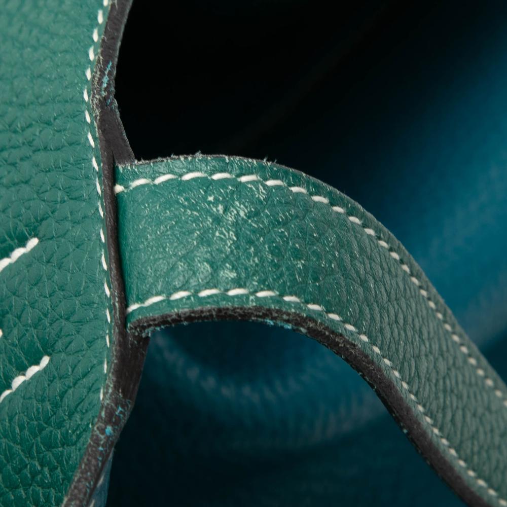 Hermès AB Hermès Blue Peacock with Green Calf Leather Clemence Double Sens 45 France