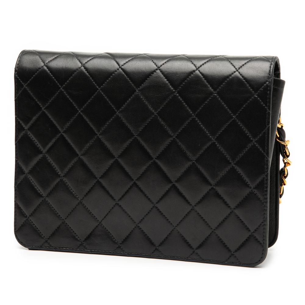 Chanel B Chanel Black Lambskin Leather Leather Small CC Quilted Lambskin Single Flap France