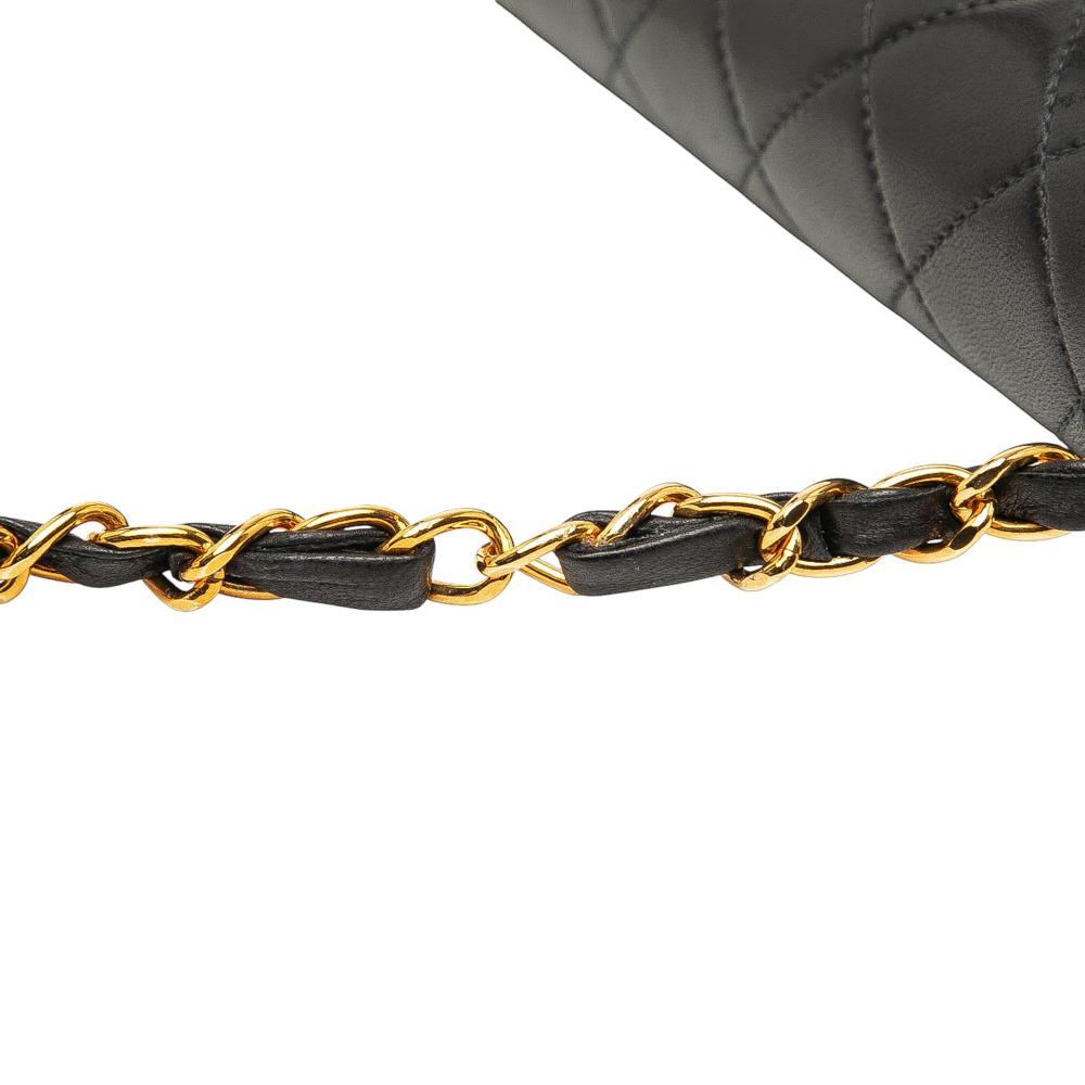 Chanel B Chanel Black Lambskin Leather Leather Small CC Quilted Lambskin Single Flap France