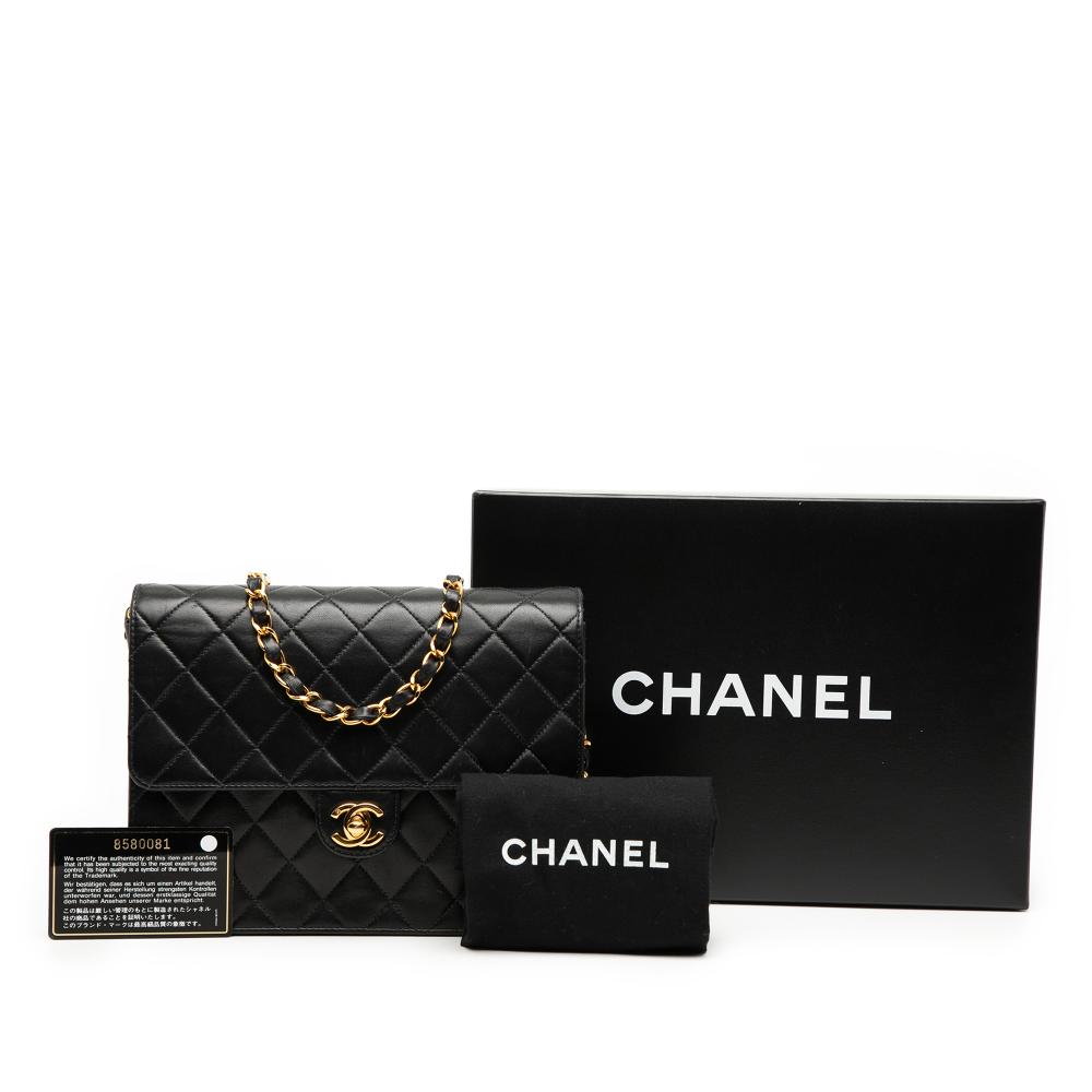 Chanel B Chanel Black Lambskin Leather Leather Small CC Quilted Lambskin Single Flap France