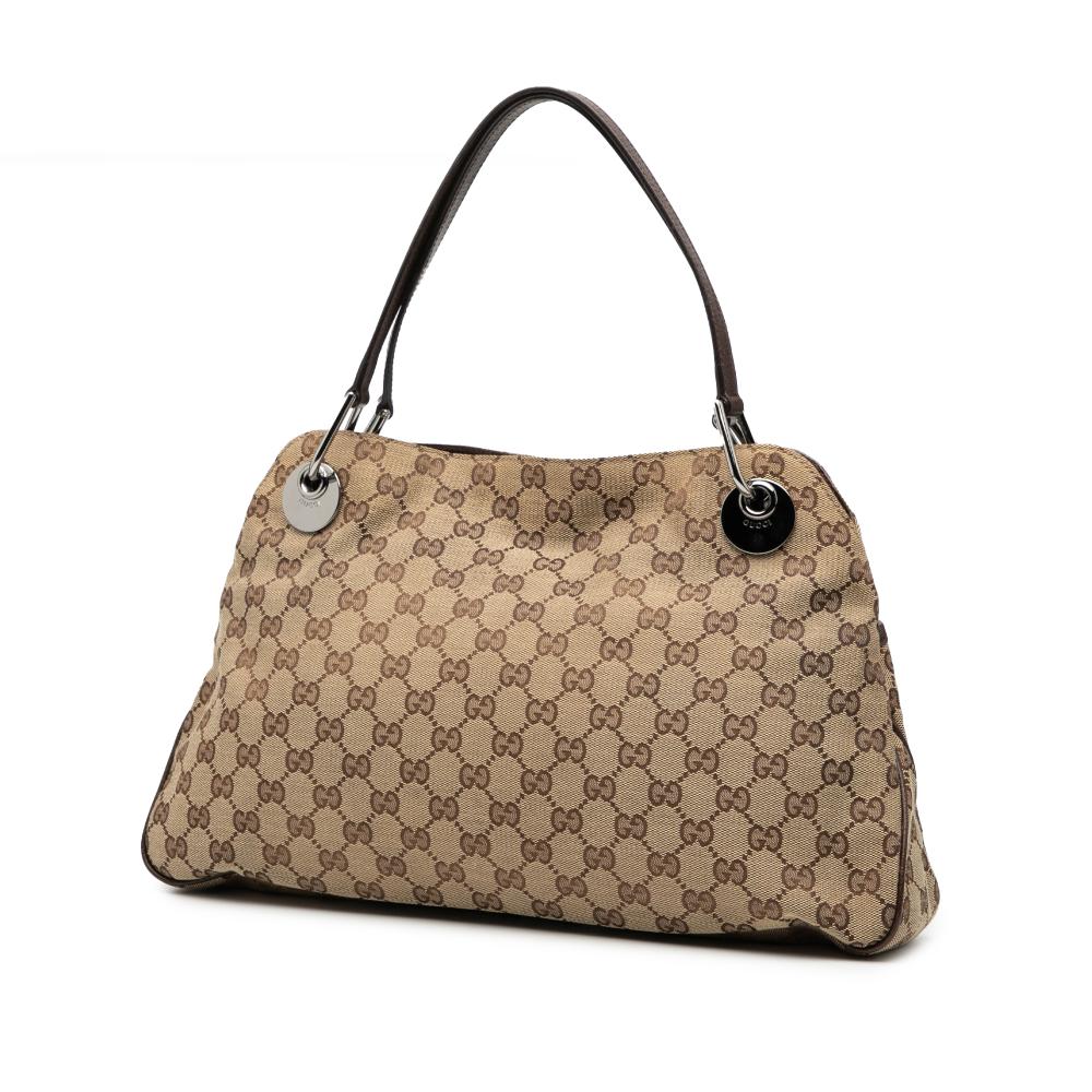 Gucci B Gucci Brown Beige Canvas Fabric GG Eclipse Shoulder Bag Italy