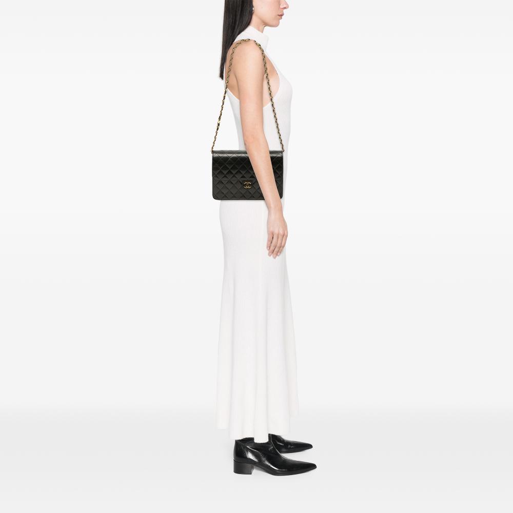 Chanel B Chanel Black Lambskin Leather Leather Medium CC Quilted Lambskin Single Flap France