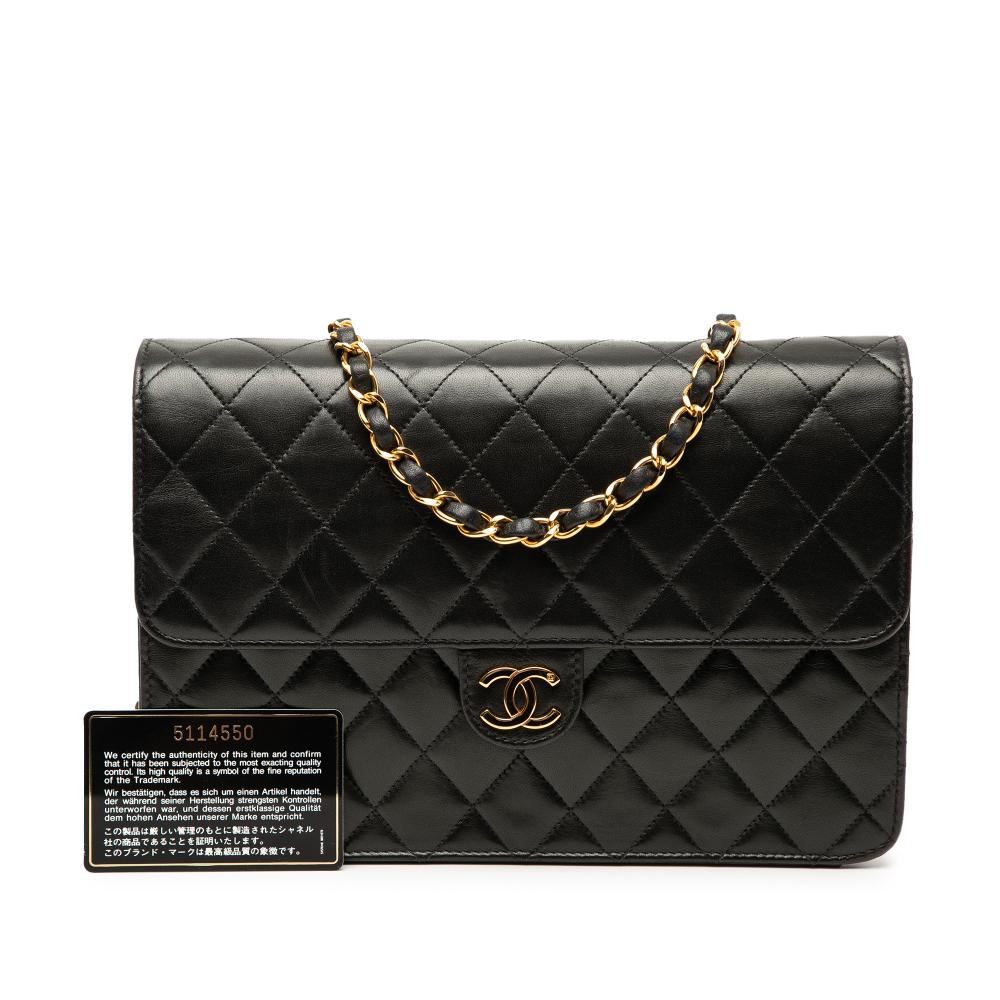 Chanel B Chanel Black Lambskin Leather Leather Medium CC Quilted Lambskin Single Flap France