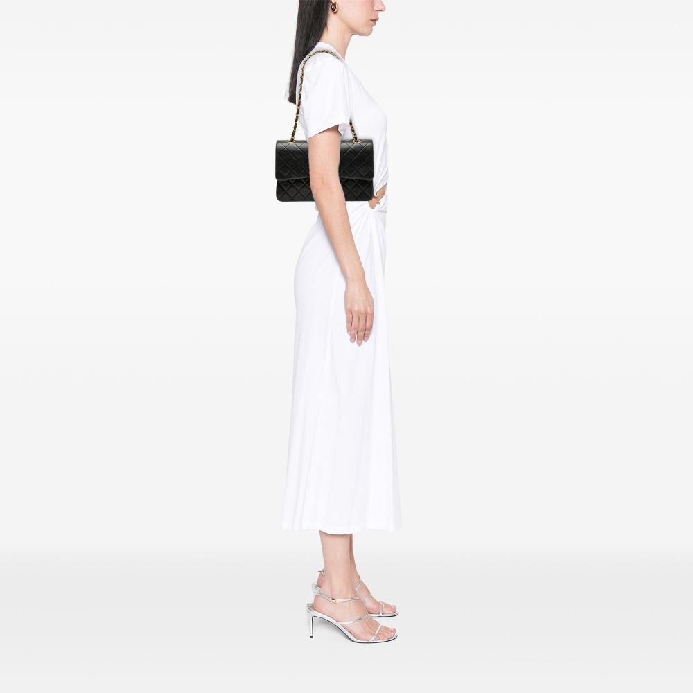 Chanel B Chanel Black Lambskin Leather Leather Medium Classic Lambskin Double Flap France