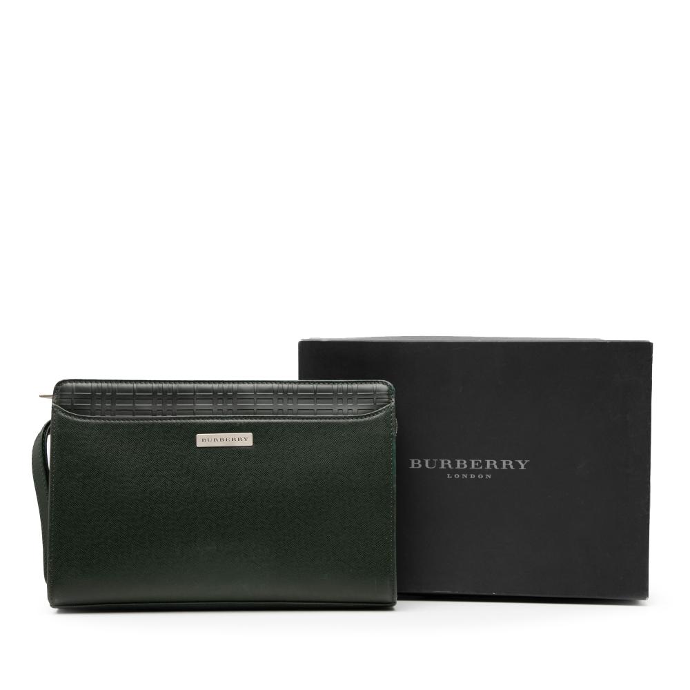 Burberry B Burberry Green Dark Green Calf Leather Clutch United Kingdom