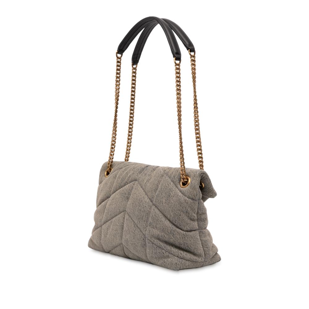 Saint Laurent AB Saint Laurent Gray Denim Fabric Small LouLou Puffer Italy