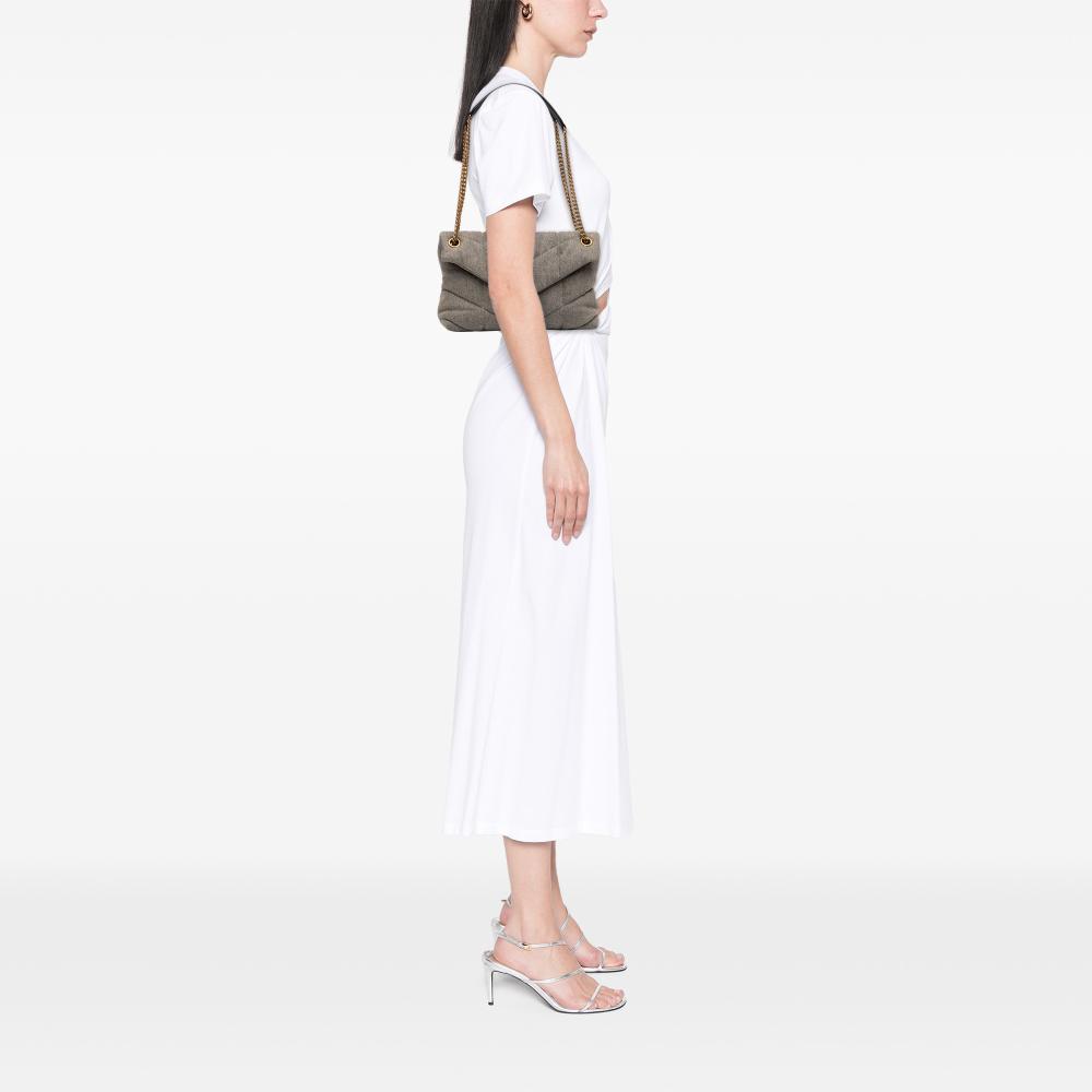 Saint Laurent AB Saint Laurent Gray Denim Fabric Small LouLou Puffer Italy