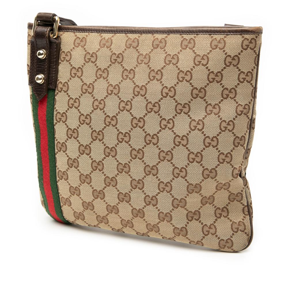 Gucci B Gucci Brown Beige Canvas Fabric GG Jolicoeur Crossbody Italy